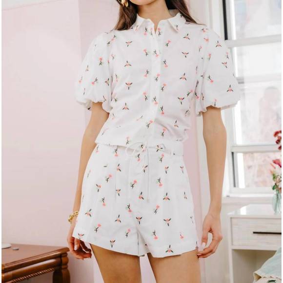 NEW LOVE THE LABEL sammie short in white with embroidery